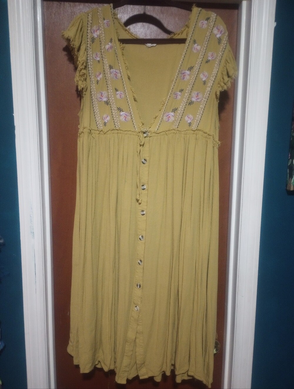 Light green boho Embroidered Dress